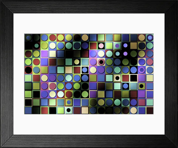 Framed Print : Multicolored full frame abstract geometric pattern of circles and squares