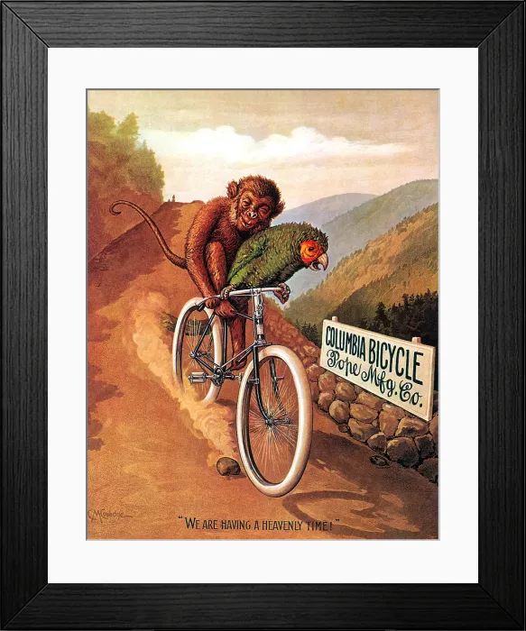Framed Print : Monkey Riding aColumbia Bicycle Poster, C.M. Coolidge, 1895, Vintage Advertisement Framed Print : Monkey Riding aColumbia Bicycle Poster, C.M. Coolidge, 1895, Vintage Advertisement