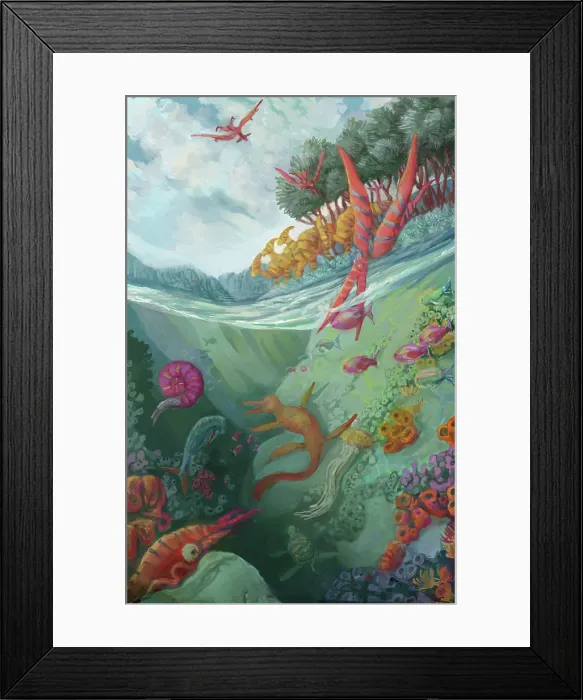 Framed Print : Cretaceous Sea, Illustration Framed Print : Cretaceous Sea, Illustration