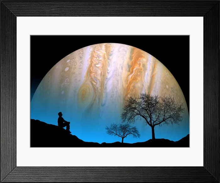 Framed Print : Jupiter. Composite photograph of a man looking up at the night sky Framed Print : Jupiter. Composite photograph of a man looking up at the night sky