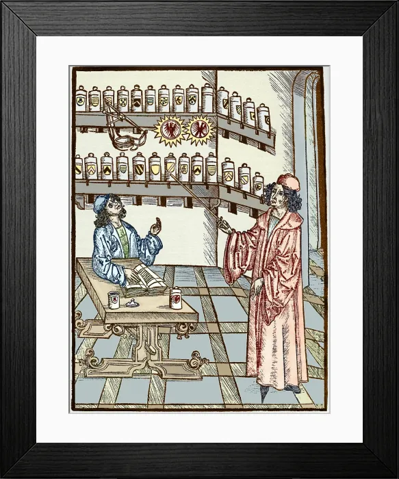 Framed Print : Medieval physician and pharmacist