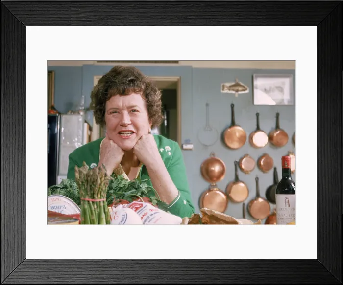 Framed Print : Julia Child, The French Chef TV show host and cookbook author, in her kitchen, 1972 Framed Print : Julia Child, The French Chef TV show host and cookbook author, in her kitchen, 1972