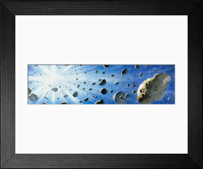 Framed Print : Explosion. Protoplanets around Vega. Artwork of countless rocky bodies Framed Print : Explosion. Protoplanets around Vega. Artwork of countless rocky bodies