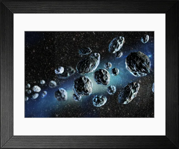 Framed Print : Asteroid Cluster, Illustration