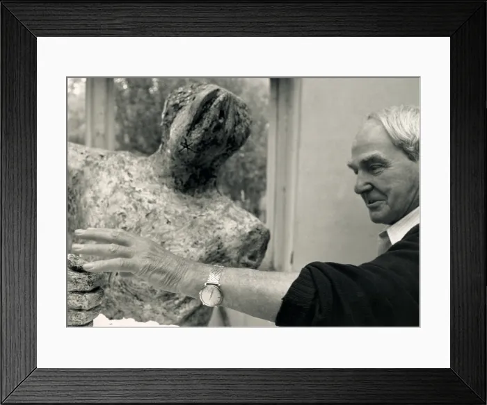Framed Print : Henry Moore with One of His Sculptures Framed Print : Henry Moore with One of His Sculptures
