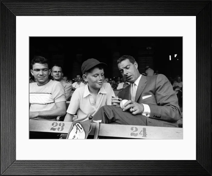 Framed Print : Joe DiMaggio Signing a Baseball Framed Print : Joe DiMaggio Signing a Baseball