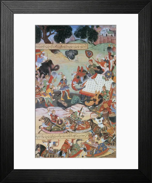 Framed Print : Akbar Receiving Captured Drums and Standards, 1564