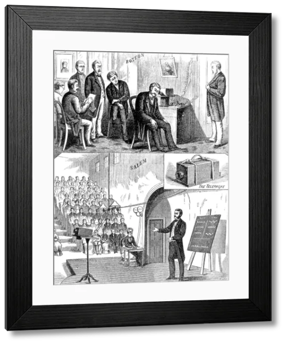 Framed Print : Bell and Watson Demonstrate Telephone, 1877 Framed Print : Bell and Watson Demonstrate Telephone, 1877