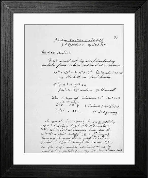 Framed Print : Oppenheimer's Equations for Uranium Separation Framed Print : Oppenheimer's Equations for Uranium Separation