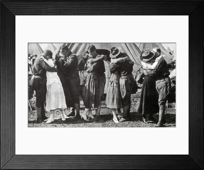 Framed Print : WWI, Doughboys Kiss Sweethearts Goodbye Framed Print : WWI, Doughboys Kiss Sweethearts Goodbye