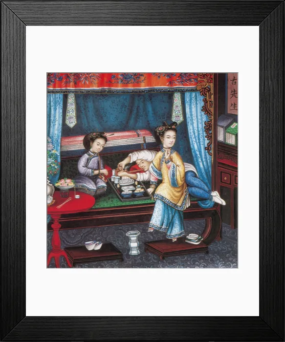 Framed Print : Opium Den. Opium den for a wealthy customer, who is enjoying his pipe in Framed Print : Opium Den. Opium den for a wealthy customer, who is enjoying his pipe in