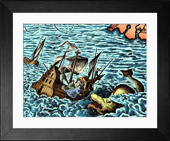 Framed Print : Sea Serpent Attacking Ship, 1583 Framed Print : Sea Serpent Attacking Ship, 1583