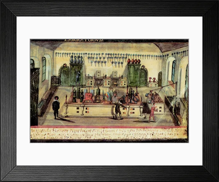 Framed Print : Chemist's Laboratory 1638 Framed Print : Chemist's Laboratory 1638