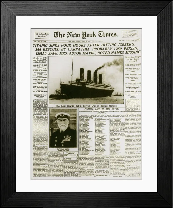 Framed Print : NY Times, Sinking of the Titanic, 1912 Framed Print : NY Times, Sinking of the Titanic, 1912