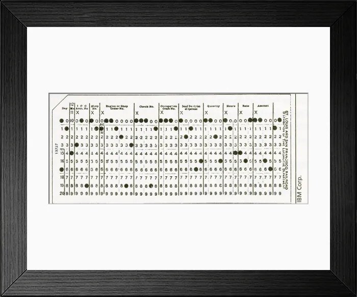 Framed Print : 45 column punch cards
