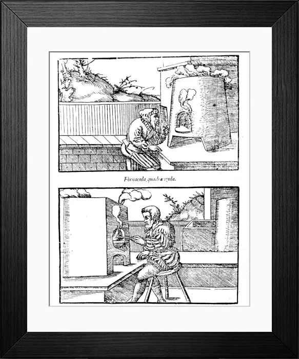 Framed Print : Georgius Agricola, De Re Metallica, Cupellation Furnaces Framed Print : Georgius Agricola, De Re Metallica, Cupellation Furnaces