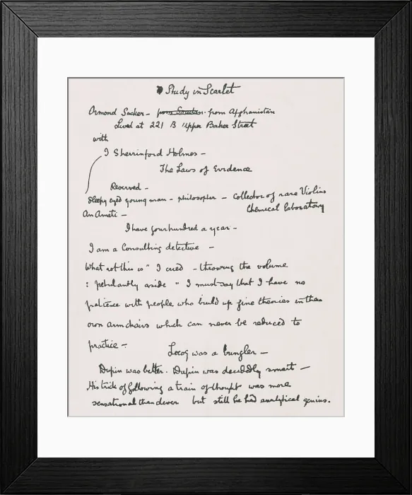 Framed Print : Arthur Conan Doyle's notes for A Study in Scarlet Framed Print : Arthur Conan Doyle's notes for A Study in Scarlet