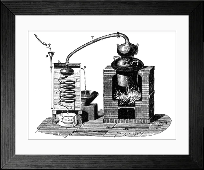 Framed Print : Distillation By Means of A Metallic Still, 1892 Framed Print : Distillation By Means of A Metallic Still, 1892