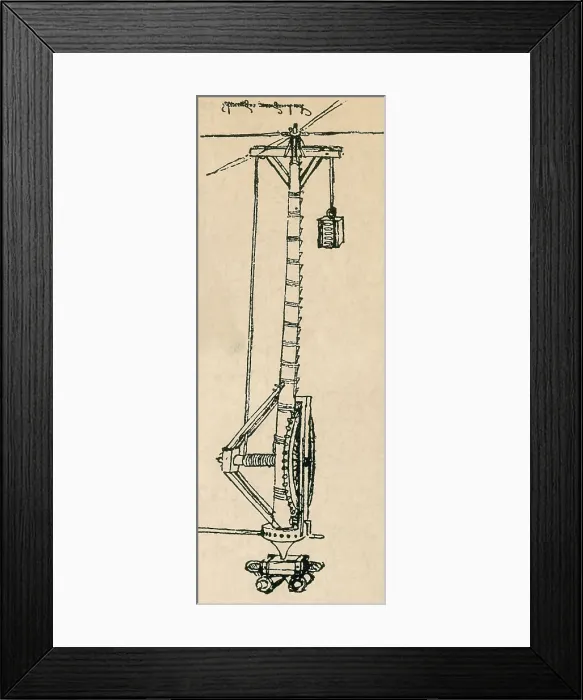 Framed Print : Da Vinci Invention, Lifting Gear Machine