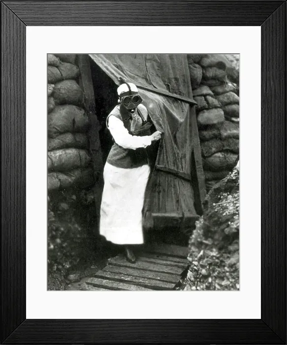 Framed Print : WWI, AEF Army Nurse Wearing Gas Mask