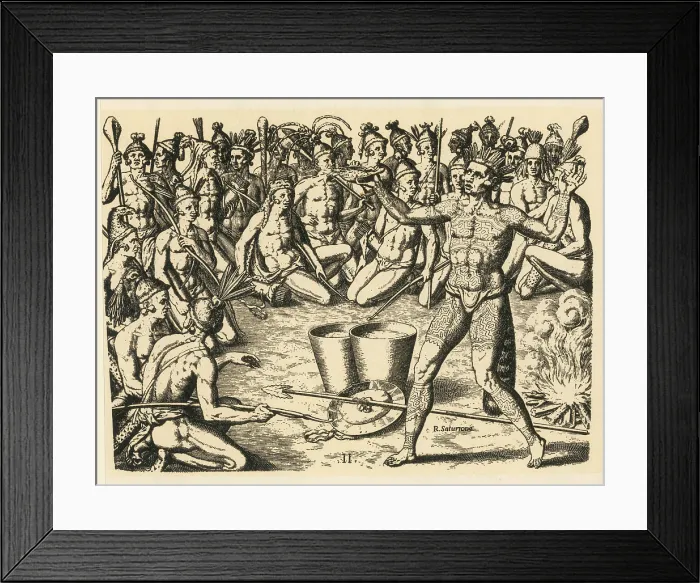 Framed Print : Native American Indian War Dance, 16th Century Framed Print : Native American Indian War Dance, 16th Century