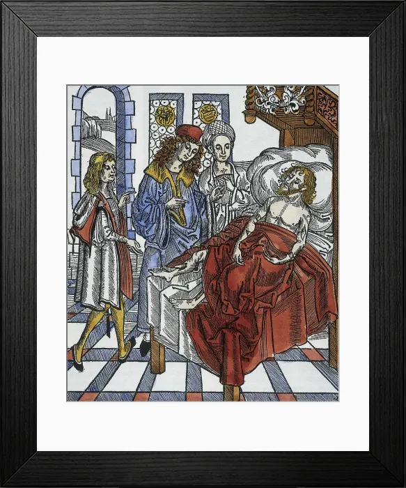 Framed Print : Medieval Physician and Patient, 1497 Framed Print : Medieval Physician and Patient, 1497