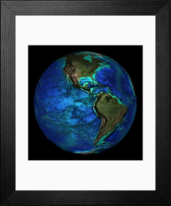 Framed Print : Topographical Map of Coordinates 0 N, 90 W