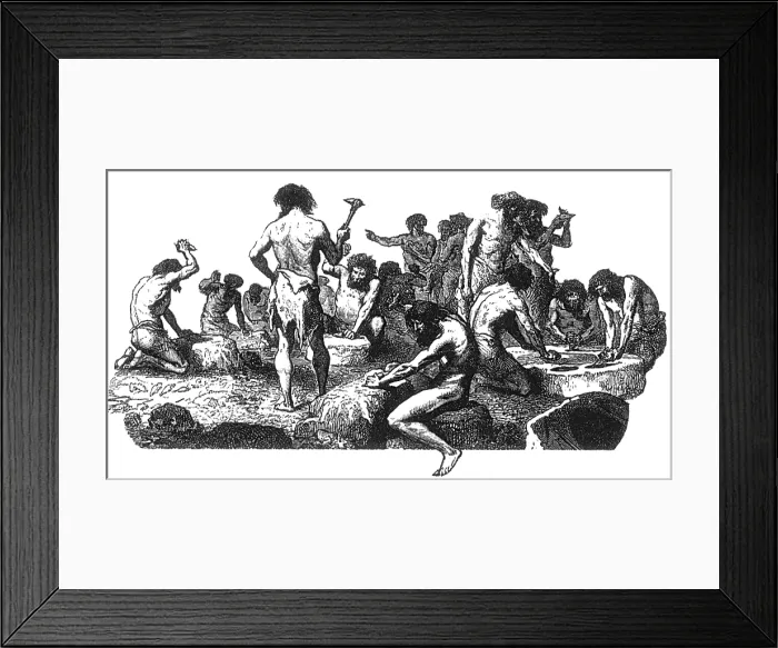 Framed Print : Stone Age Flintknappers