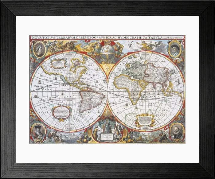 Framed Print : Jodocus Hondius, World Map, 1630
