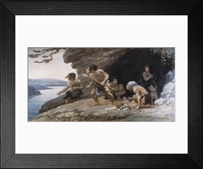 Framed Print : Neanderthal Caveman, Prehistoric Man, Illustration