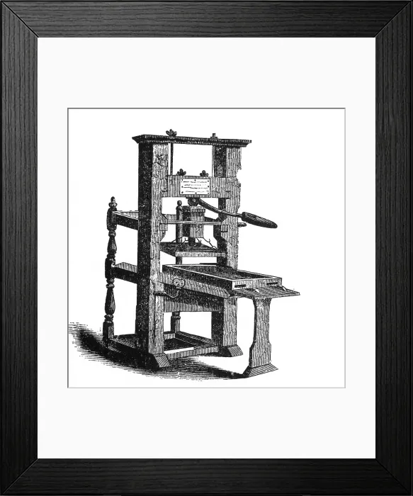 Framed Print : Benjamin Franklin, Printing Press