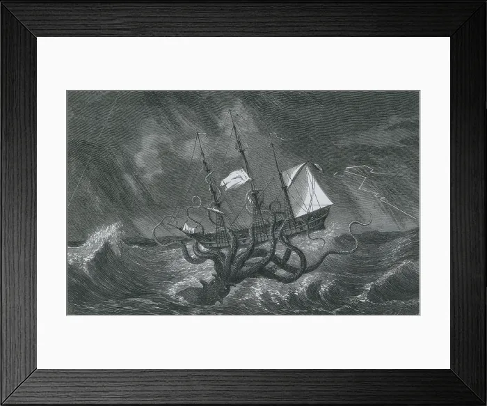Framed Print : Giant Squid Attacking Ship, 1700 Framed Print : Giant Squid Attacking Ship, 1700