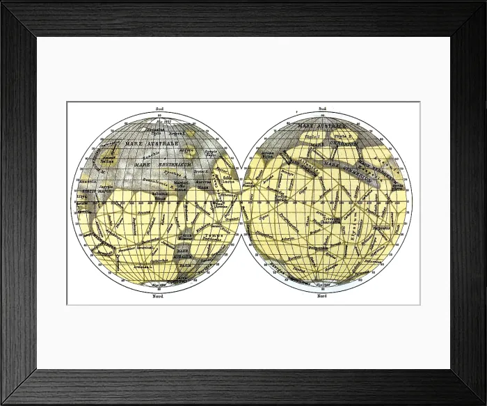 Framed Print : Schiaparelli Map, Canali of Mars, 1898 Framed Print : Schiaparelli Map, Canali of Mars, 1898