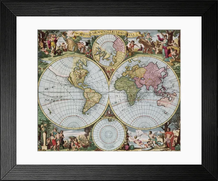 Framed Print : World Map from Schenck's Atlas Contractus, 1690 Framed Print : World Map from Schenck's Atlas Contractus, 1690