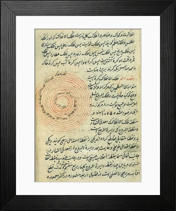 Framed Print : Heavenly Spheres, Islamic Astronomy Manuscript, 16th Century