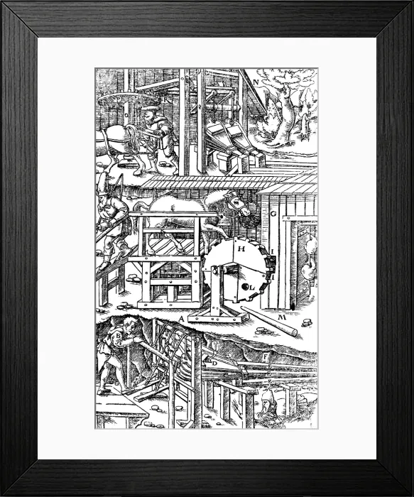 Framed Print : Georgius Agricola, De Re Metallica, Ventilation of Mines, 16th Century Framed Print : Georgius Agricola, De Re Metallica, Ventilation of Mines, 16th Century