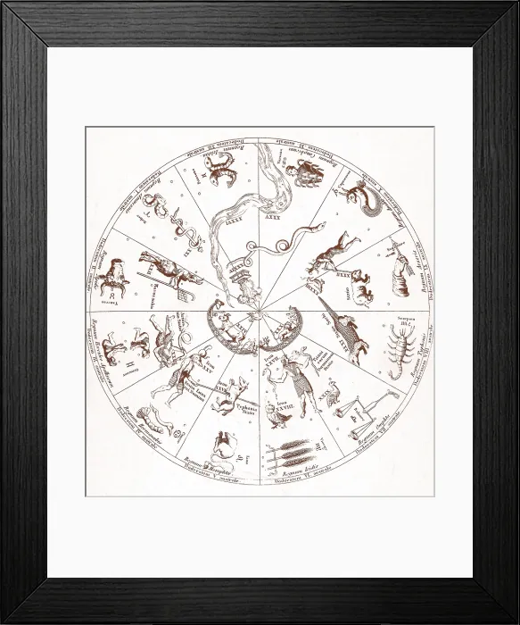 Framed Print : Egyptian Star Map from Kircher's 'Oedipus Aegyptiacus', Chaldean astrology Framed Print : Egyptian Star Map from Kircher's 'Oedipus Aegyptiacus', Chaldean astrology