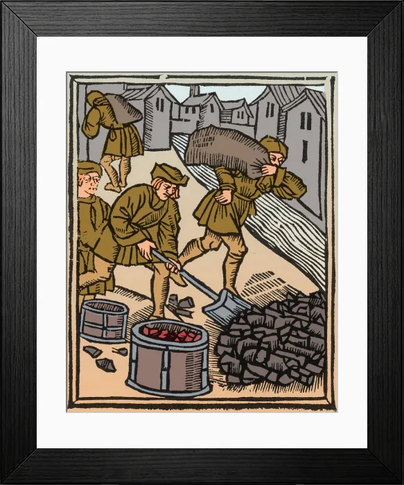 Framed Print : Charcoal Burners, Medieval Tradesmen Framed Print : Charcoal Burners, Medieval Tradesmen