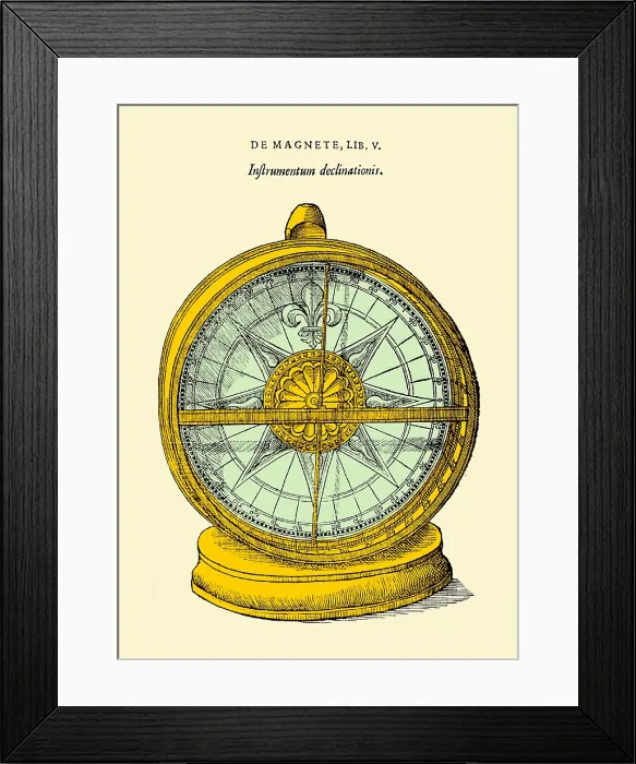 Framed Print : William Gilbert, Declinometer, 17th Century