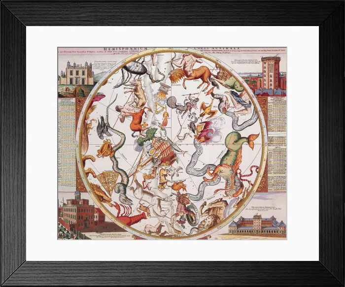 Framed Print : Johann Doppelmayr, Constellations, Southern Sky, 1729 Framed Print : Johann Doppelmayr, Constellations, Southern Sky, 1729