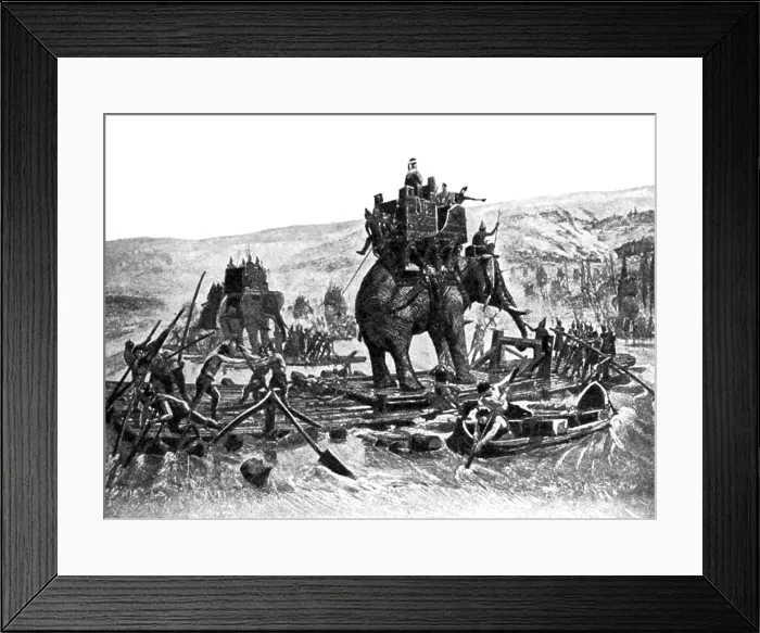 Framed Print : Hannibal's War Elephants Cross Rhone, Second Punic War Framed Print : Hannibal's War Elephants Cross Rhone, Second Punic War
