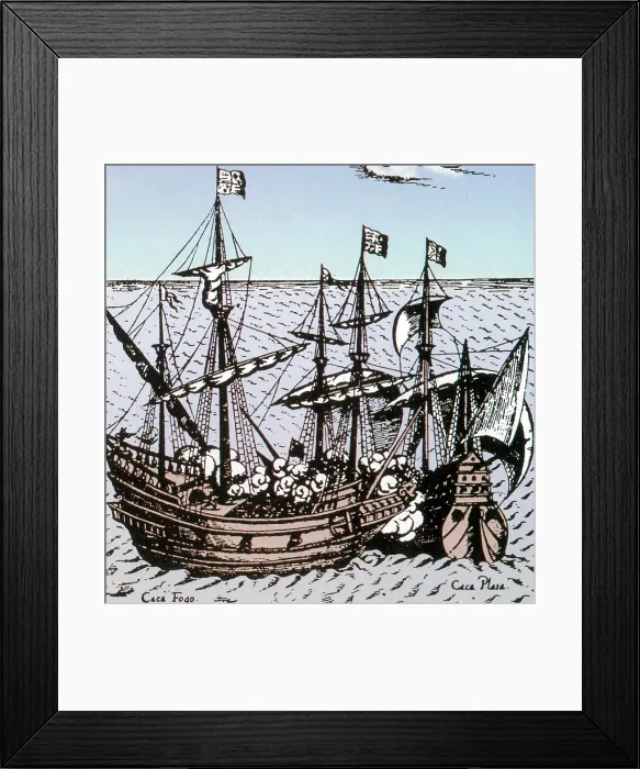 Framed Print : Drake's Golden Hind Captures Cacafuego, 1579 Framed Print : Drake's Golden Hind Captures Cacafuego, 1579