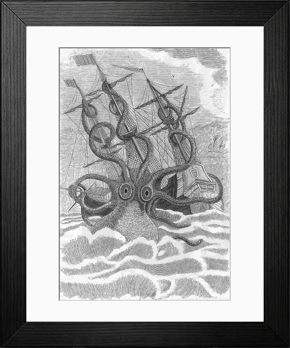 Framed Print : Giant Squid Attacking Ship, 1801 Framed Print : Giant Squid Attacking Ship, 1801