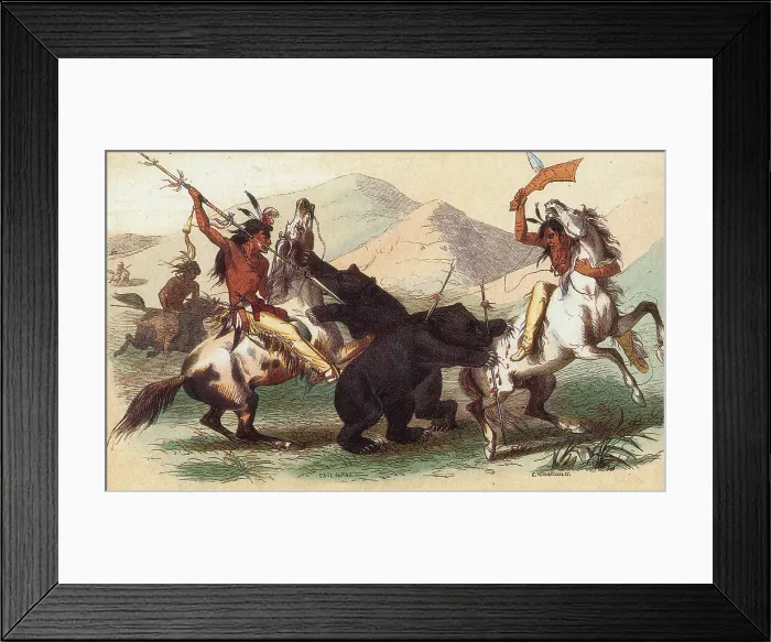 Framed Print : Native American Indian Bear Hunt, 19th Century Framed Print : Native American Indian Bear Hunt, 19th Century