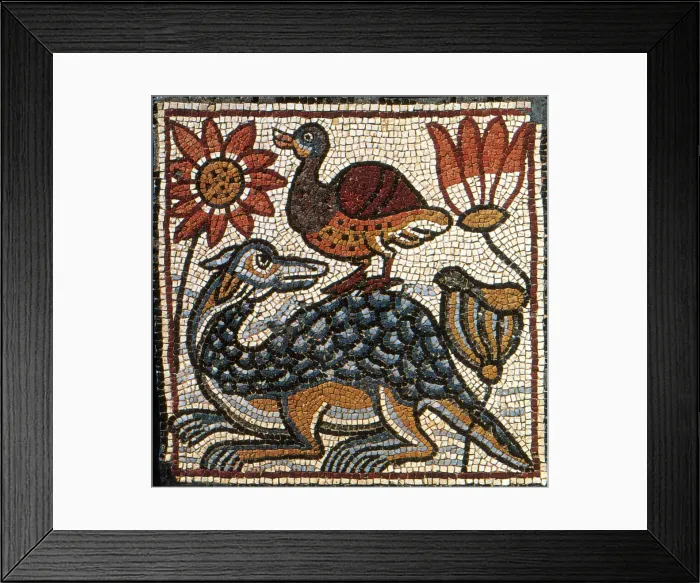 Framed Print : Duck and Crocodile, Byzantine Mosaic, 6th Century Framed Print : Duck and Crocodile, Byzantine Mosaic, 6th Century