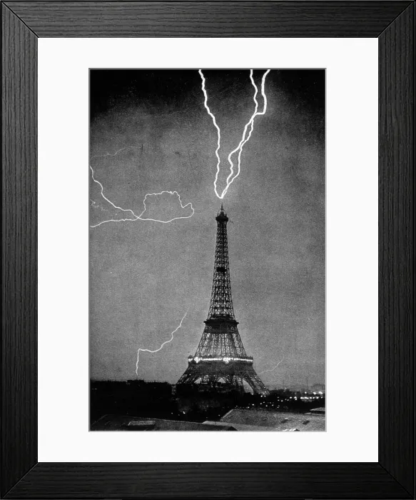 Framed Print : Lightning bolts striking the Eiffel Tower, Vintage Paris, France, 1902 Framed Print : Lightning bolts striking the Eiffel Tower, Vintage Paris, France, 1902