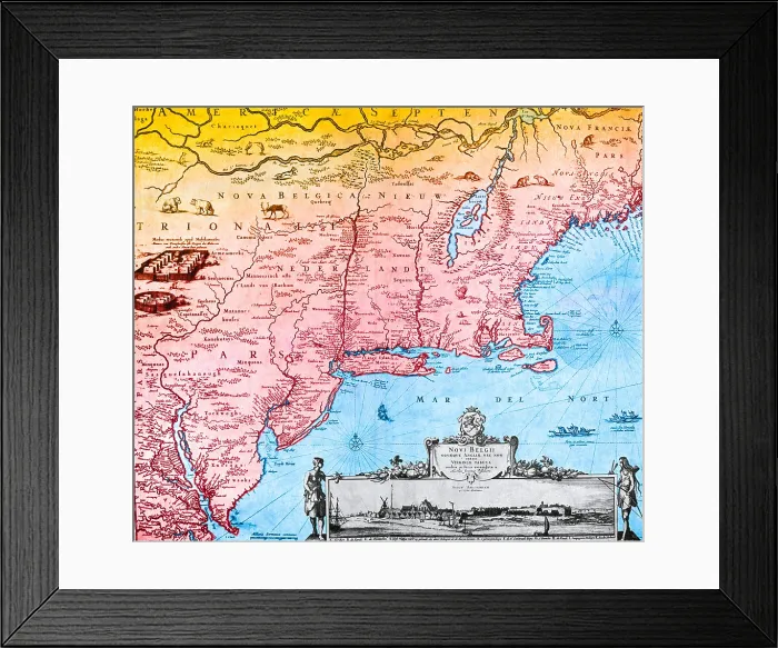 Framed Print : Visscher Map, New Netherland, 1650 Framed Print : Visscher Map, New Netherland, 1650