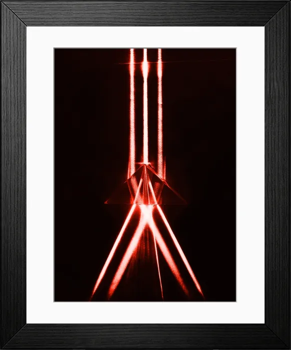Framed Print : Prism. Color enhanced photograph of light refracted as it passes through a prism