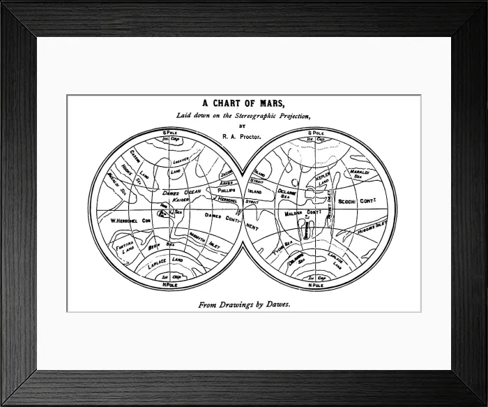 Framed Print : Richard Proctor Mars Map, 1867 Framed Print : Richard Proctor Mars Map, 1867