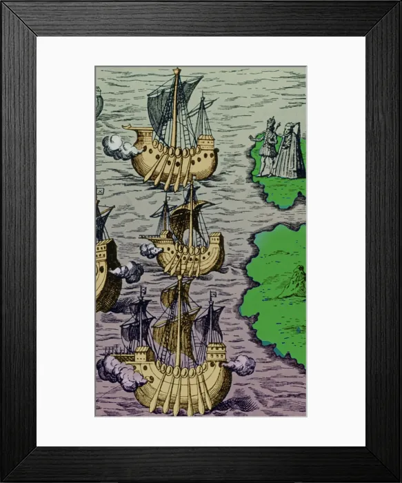 Framed Print : Christopher Columbus Caravels Depart Spain, 1492 Framed Print : Christopher Columbus Caravels Depart Spain, 1492